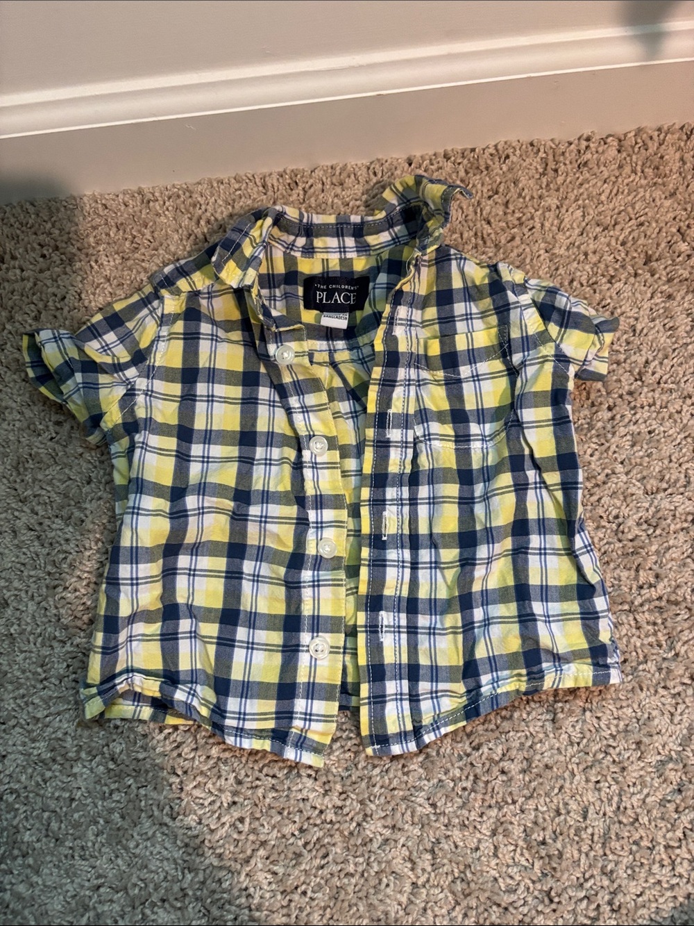 The Children's Place Yellow Navy Plaid Short-Sleeve Button-Down